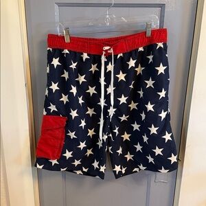 Star Patterned Navy and Red Swim Shorts